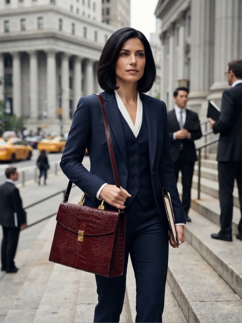Classic Croc-Embossed Genuine Leather Burgundy Top-Handle Shoulder Bag Briefcase